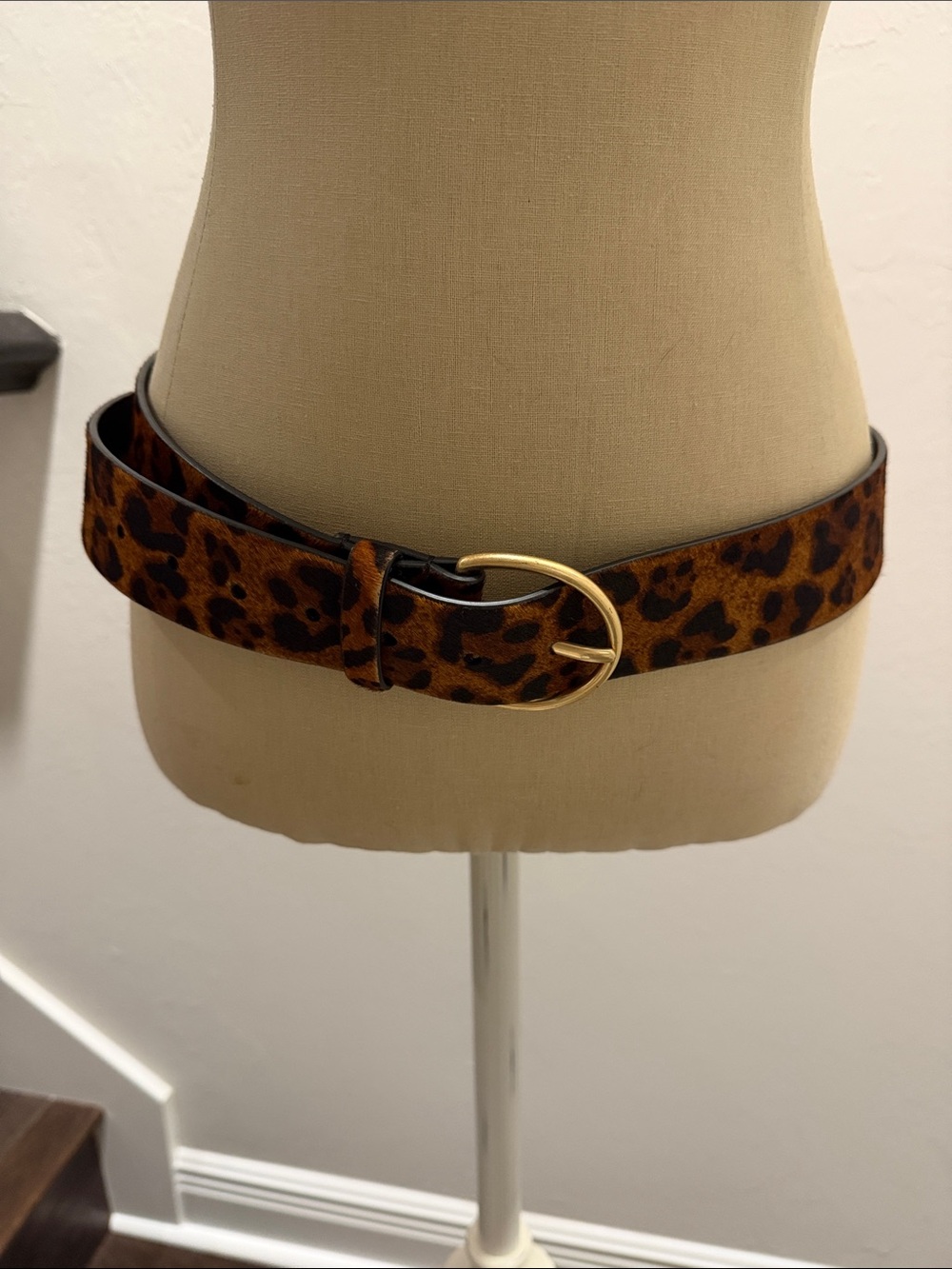 Cabi animal hair Leopard Print Wide Women's Belt with Gold Buckle